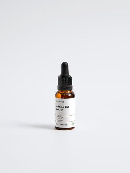 Bottle of caffeine gel booster on a white background