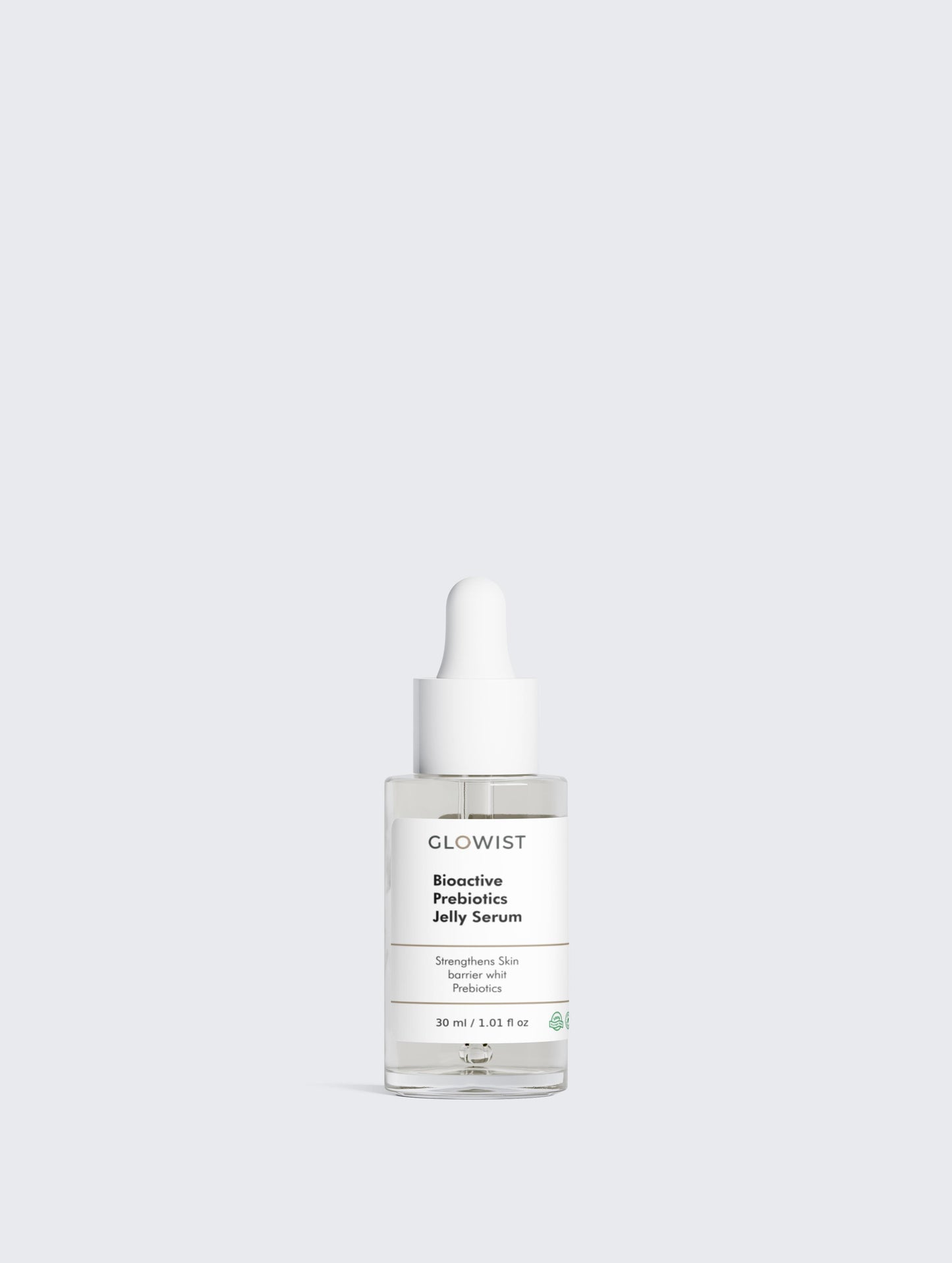 Glowert serum bottle on a light gray background